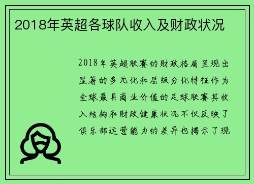 2018年英超各球队收入及财政状况