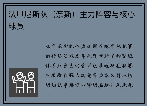 法甲尼斯队（奈斯）主力阵容与核心球员